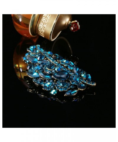 Women's Austrian Crystal Wedding Big Large Flower Leaf Bouquet Brooch Pin Gold Tone Blue $9.51 Brooches & Pins