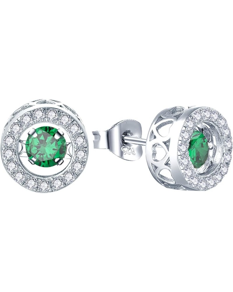 Round Halo Earrings Sterling Silver Dancing Diamond Solitaire Stud Earrings Jewelry for Women 05-emerald-May $31.20 Earrings