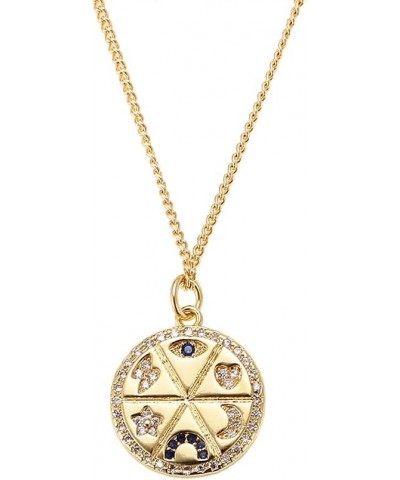 18K Gold Evil Eye Pendant Necklace Medallion Moon Star Compass Link Chain Choker Multilayer Jewelry for Women Girls Coin $9.4...