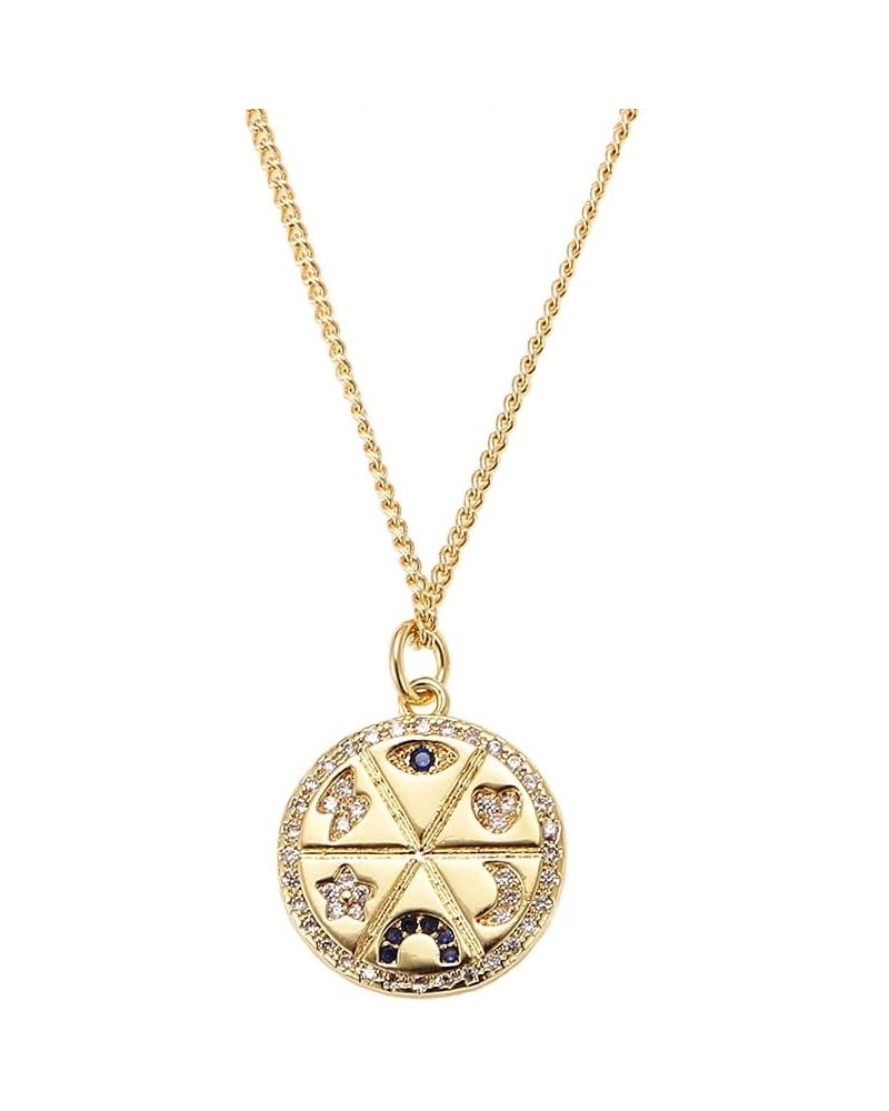 18K Gold Evil Eye Pendant Necklace Medallion Moon Star Compass Link Chain Choker Multilayer Jewelry for Women Girls Coin $9.4...