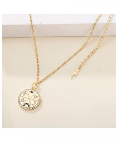 18K Gold Evil Eye Pendant Necklace Medallion Moon Star Compass Link Chain Choker Multilayer Jewelry for Women Girls Coin $9.4...