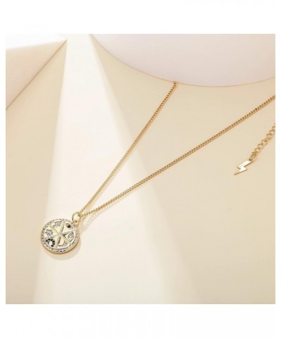 18K Gold Evil Eye Pendant Necklace Medallion Moon Star Compass Link Chain Choker Multilayer Jewelry for Women Girls Coin $9.4...