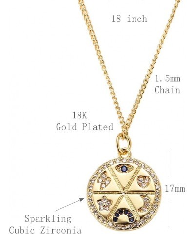 18K Gold Evil Eye Pendant Necklace Medallion Moon Star Compass Link Chain Choker Multilayer Jewelry for Women Girls Coin $9.4...