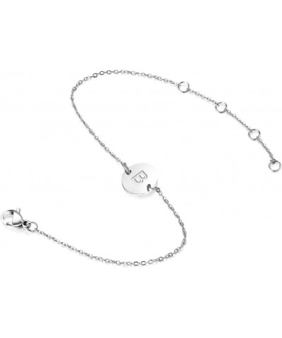 Alphabet 26 Letters Tone Initial Disc Bracelet 316L Stainless Steel Silver Anklet Friendship Jewelry (7.8inche + 1.6inch) B $...