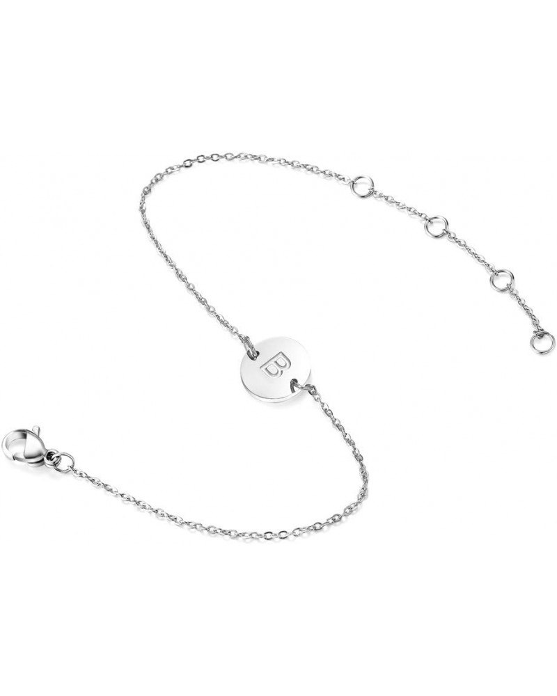 Alphabet 26 Letters Tone Initial Disc Bracelet 316L Stainless Steel Silver Anklet Friendship Jewelry (7.8inche + 1.6inch) B $...