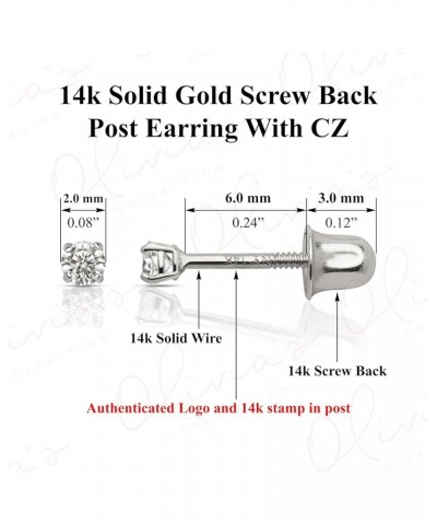 14k White or Yellow Gold Screw Back Stud Earrings (2.0-7.0mm), Piercing to the Lobe, Upper-Lobe, and further piercing for a W...