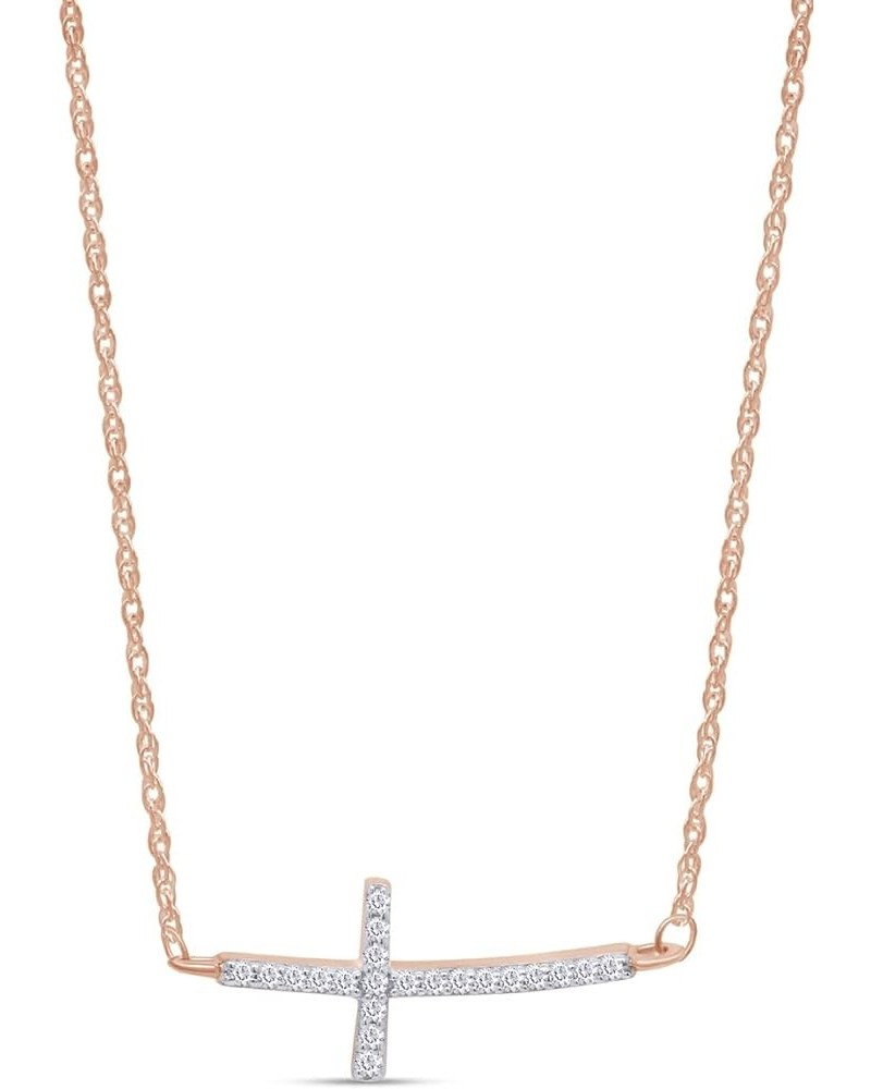 White Cubic Zirconia Sideways Curved Cross Pendant Necklace in 14K Gold Over Sterling Silver rose-gold-plated-silver $18.35 N...