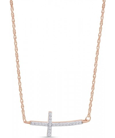 White Cubic Zirconia Sideways Curved Cross Pendant Necklace in 14K Gold Over Sterling Silver rose-gold-plated-silver $18.35 N...