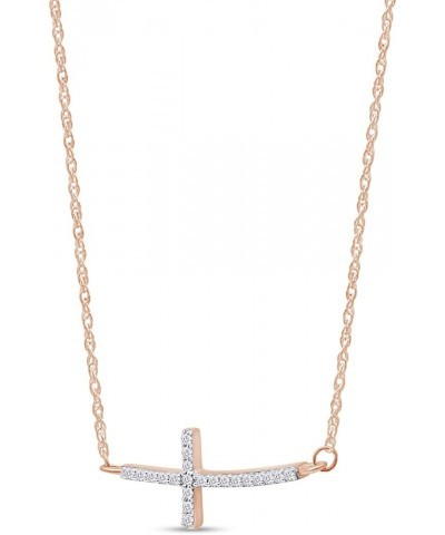 White Cubic Zirconia Sideways Curved Cross Pendant Necklace in 14K Gold Over Sterling Silver rose-gold-plated-silver $18.35 N...