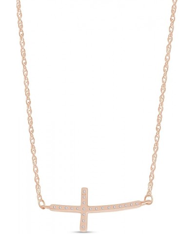 White Cubic Zirconia Sideways Curved Cross Pendant Necklace in 14K Gold Over Sterling Silver rose-gold-plated-silver $18.35 N...