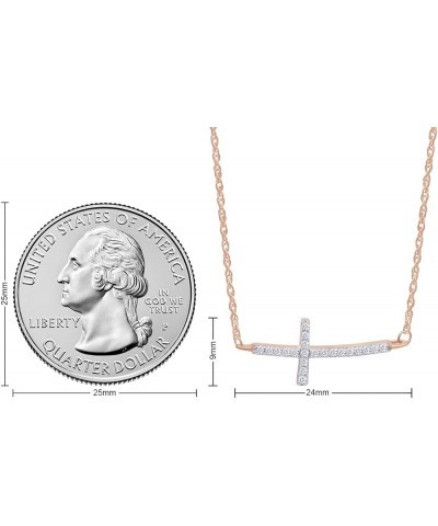 White Cubic Zirconia Sideways Curved Cross Pendant Necklace in 14K Gold Over Sterling Silver rose-gold-plated-silver $18.35 N...