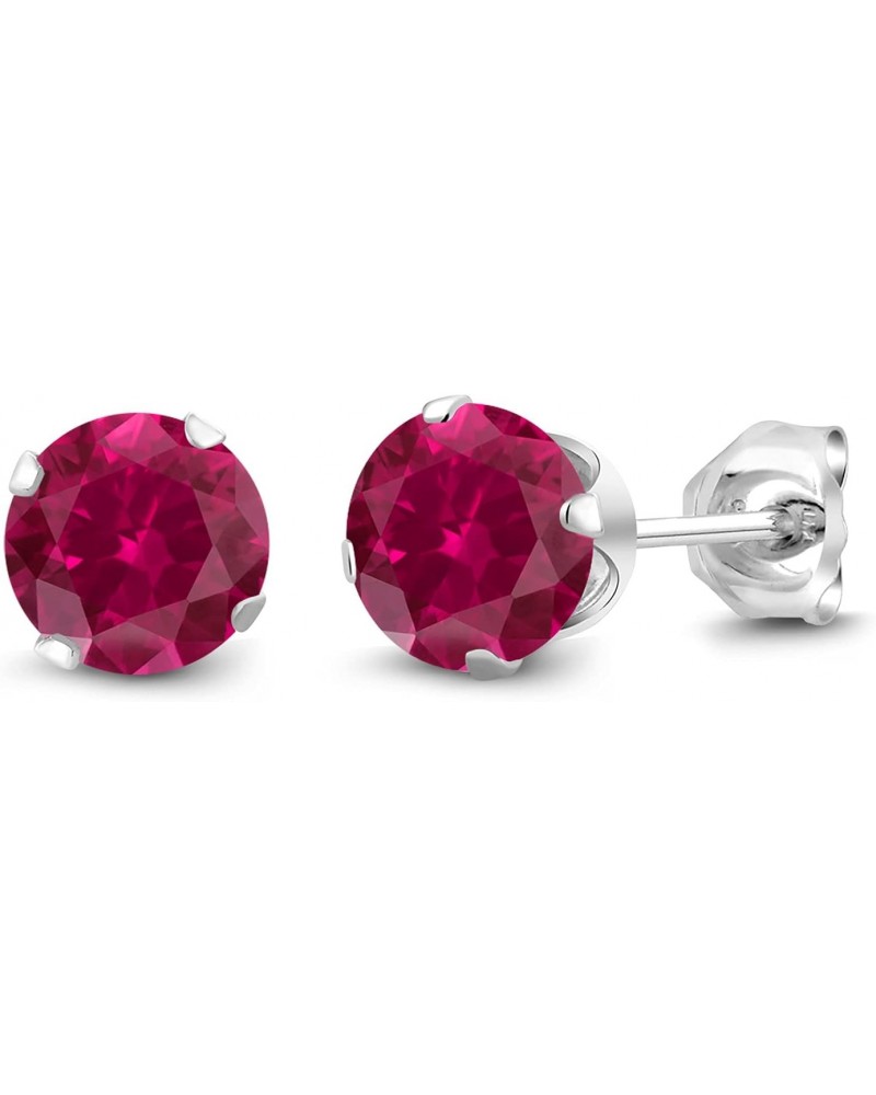 925 Sterling Silver Red Created Ruby Stud Earrings For Women (2.00 Cttw, Gemstone July Birthstone, Round 6MM) $11.25 Earrings