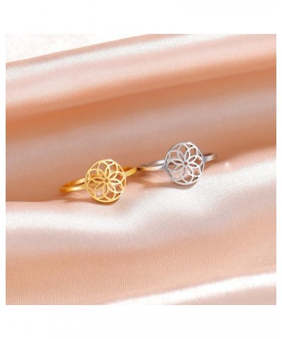 Flower of Life Ring Stainless Steel Openwork Seed of Life Ring Promise Ring Jewelry Gift for Women Charming Ladies Diameter 2...