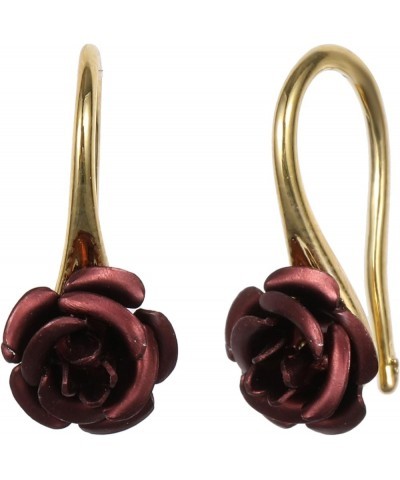 18K Gold Plated Realistic Blooming Rose Dangle Earrings for Women Multiple Colors,10mm Dark Red-Gold $9.00 Earrings