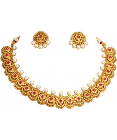 SANARA® Indian Jewelry Set Pearl Ruby Choker Necklace Earrings Set Bollywood Jewelry Set for Women $18.14 Jewelry Sets