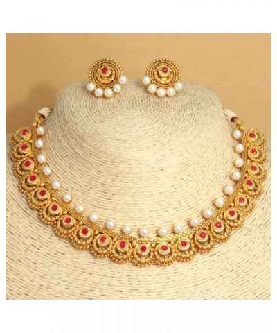 SANARA® Indian Jewelry Set Pearl Ruby Choker Necklace Earrings Set Bollywood Jewelry Set for Women $18.14 Jewelry Sets