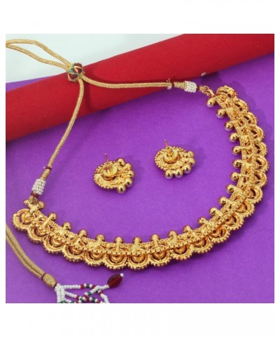 SANARA® Indian Jewelry Set Pearl Ruby Choker Necklace Earrings Set Bollywood Jewelry Set for Women $18.14 Jewelry Sets