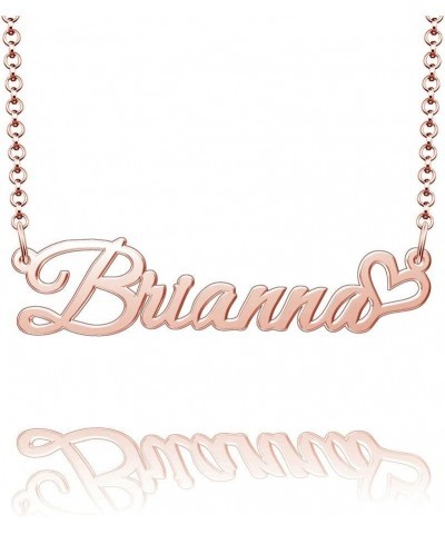 Personalized Name Necklace Custom Gold Name Plate Necklace Sterling Silver Love Heart Pendant Gift Card Brianna-Rose Gold $13...