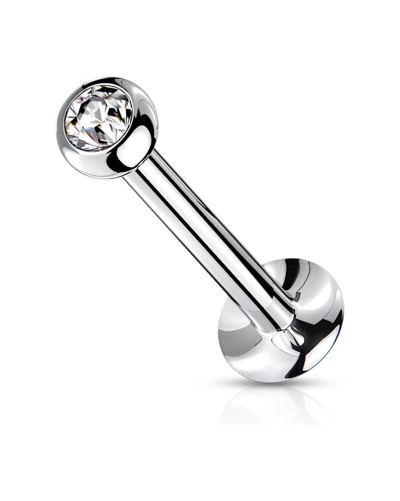 Dynamique Push In Jeweled Ball Top 316L Surgical Steel Threadless Labret, Monroe, Flat Back Stud (Sold Per Piece) T: 1mm L: 6...