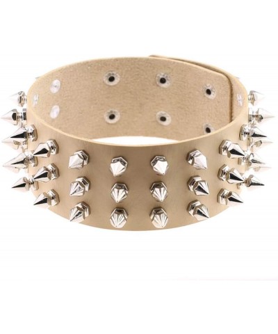 Punk Rock Choker Collar Rivets Necklace PU Leather Choker Women Collar Gothic Necklace Khaki $9.35 Necklaces