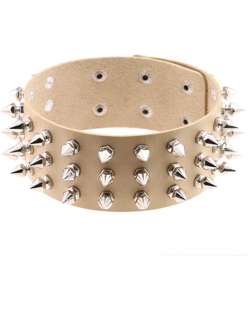 Punk Rock Choker Collar Rivets Necklace PU Leather Choker Women Collar Gothic Necklace Khaki $9.35 Necklaces