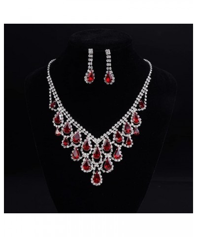 Bride Crystal Necklace Earrings Set Wedding Jewelry Sets Rhinestone Choker Necklace Prom Costume Jewelry Set for Women and Gi...