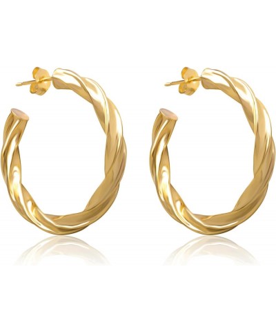 14K Gold Spiral Twist J Hoop Open Hoop Statement Earrings for Women - Available in Assorted Designs and Sizes 30MM ( 1.18 inc...