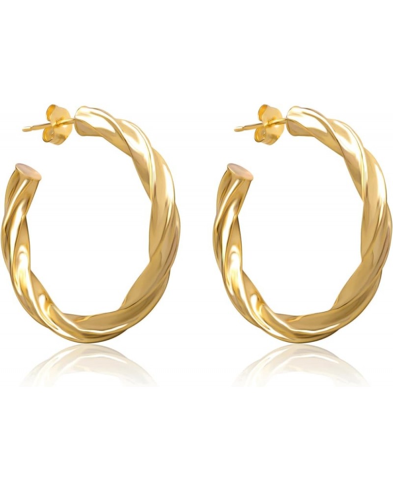 14K Gold Spiral Twist J Hoop Open Hoop Statement Earrings for Women - Available in Assorted Designs and Sizes 30MM ( 1.18 inc...