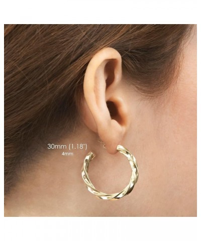 14K Gold Spiral Twist J Hoop Open Hoop Statement Earrings for Women - Available in Assorted Designs and Sizes 30MM ( 1.18 inc...