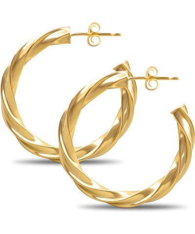 14K Gold Spiral Twist J Hoop Open Hoop Statement Earrings for Women - Available in Assorted Designs and Sizes 30MM ( 1.18 inc...