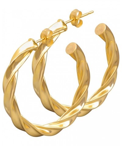 14K Gold Spiral Twist J Hoop Open Hoop Statement Earrings for Women - Available in Assorted Designs and Sizes 30MM ( 1.18 inc...