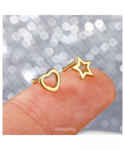 MeIighting Solid Gold Nose Stud 20G, Heart Nose Ring, 14K Solid Gold Star Nose Piercing Jewelry for Women, Real Gold Heart No...