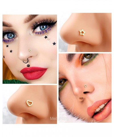 MeIighting Solid Gold Nose Stud 20G, Heart Nose Ring, 14K Solid Gold Star Nose Piercing Jewelry for Women, Real Gold Heart No...