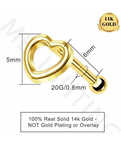 MeIighting Solid Gold Nose Stud 20G, Heart Nose Ring, 14K Solid Gold Star Nose Piercing Jewelry for Women, Real Gold Heart No...