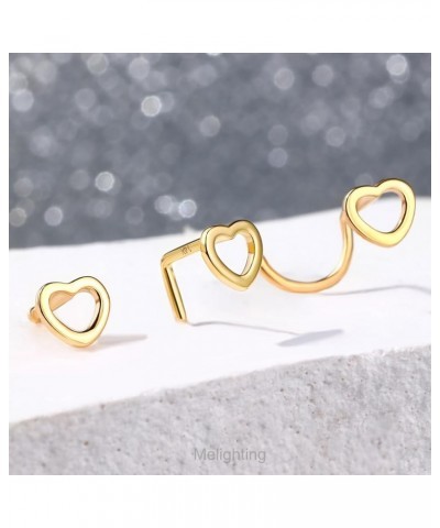 MeIighting Solid Gold Nose Stud 20G, Heart Nose Ring, 14K Solid Gold Star Nose Piercing Jewelry for Women, Real Gold Heart No...