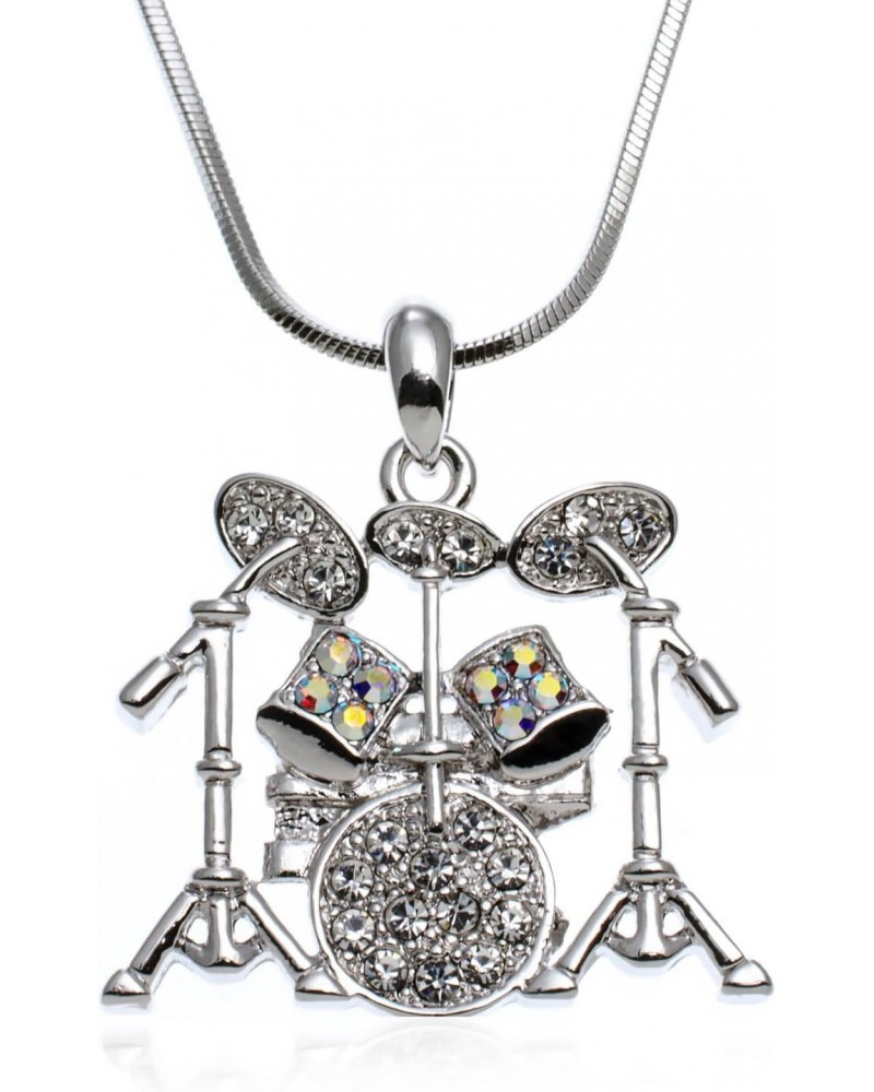 Music Jewelry - Drum Set with Clear Crystals Pendant Necklace, 17.5 $10.25 Necklaces