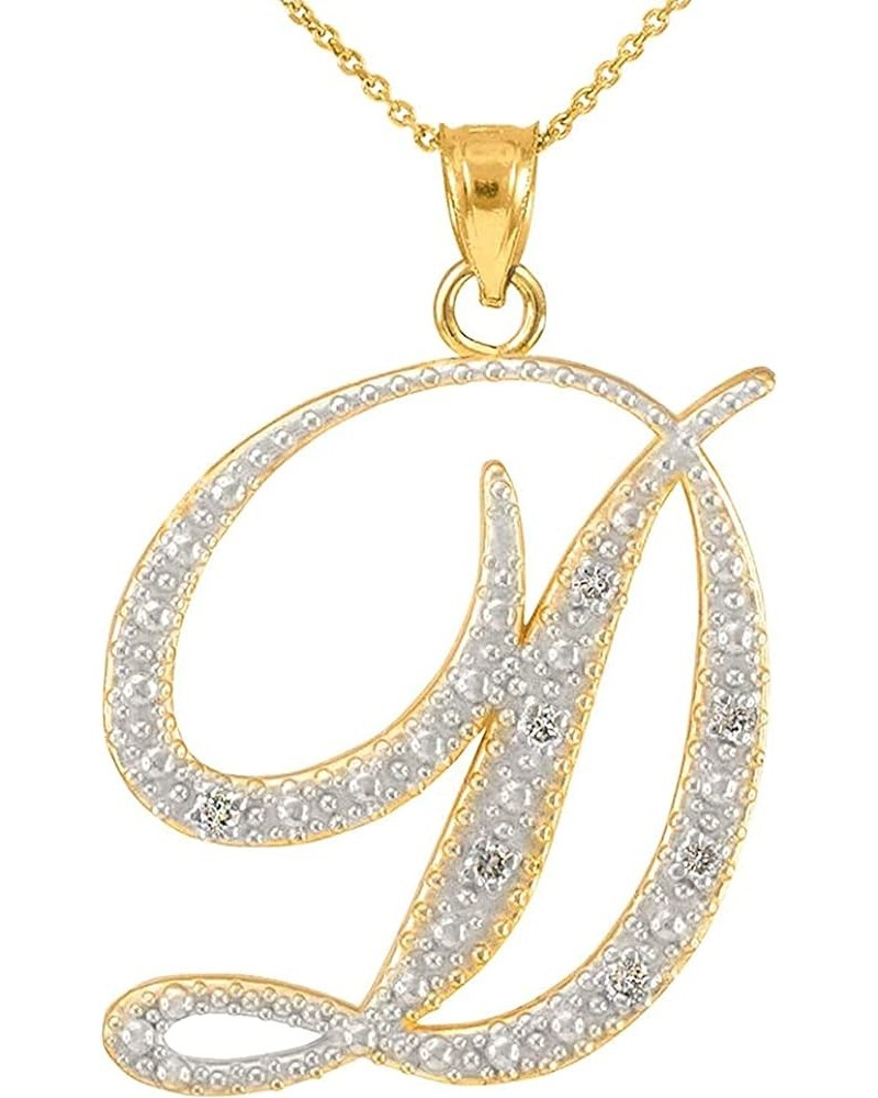 14K Yellow Gold Diamond Accented Dangling Cursive Initial A-Z Charm 4/5" Pendant Necklace (J-K Color, I1-I2 Clarity) - Choice...