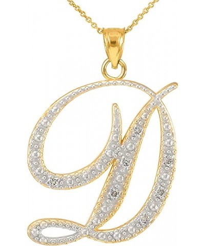 14K Yellow Gold Diamond Accented Dangling Cursive Initial A-Z Charm 4/5" Pendant Necklace (J-K Color, I1-I2 Clarity) - Choice...