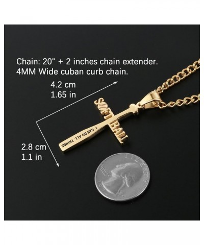 Softball Bat Cross Pendant, I CAN DO ALL THINGS STRENGTH Bible Verse Stainless Steel Necklace Gold $10.63 Necklaces