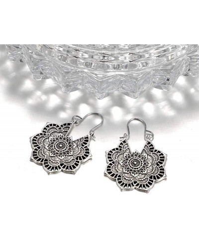 2 Pairs Tribe Flower Drop Earrings for Women Ethnic Style Round Carved Dangle Earrings $5.42 Earrings