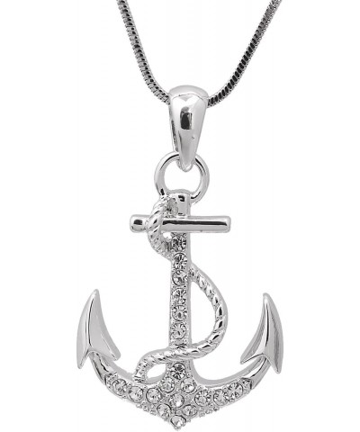 Silver Plated Crystal Sea Anchor with Rope Necklace $7.94 Necklaces