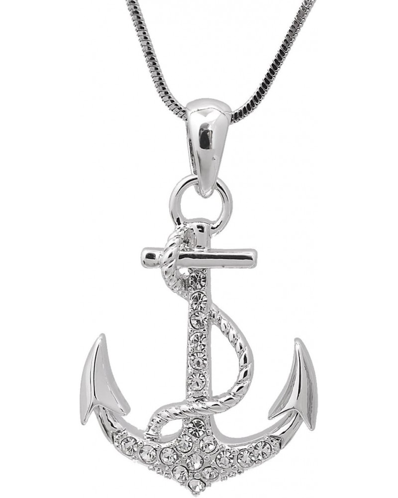 Silver Plated Crystal Sea Anchor with Rope Necklace $7.94 Necklaces