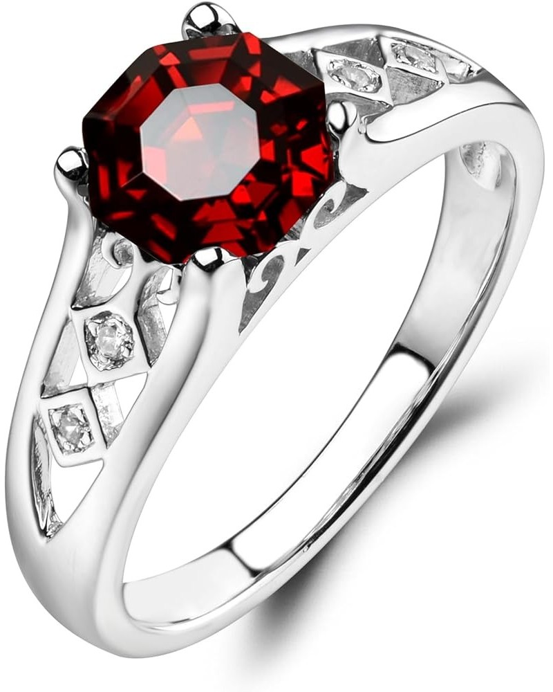 925 Sterling Silver 7 MM Octagon Cut Gemstone Ring Statement Anniversary Ring for Women Garnet $37.95 Others