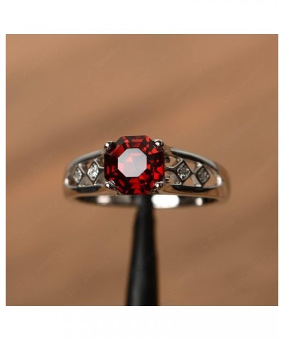 925 Sterling Silver 7 MM Octagon Cut Gemstone Ring Statement Anniversary Ring for Women Garnet $37.95 Others