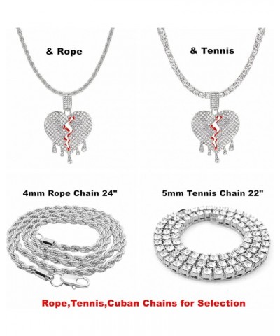 Iced Out Broken Heart Chains for Men Women, Silver Gold Heart Pendant Diamond Tennis Necklaces, Hip Hop Rapper Jewelry chains...