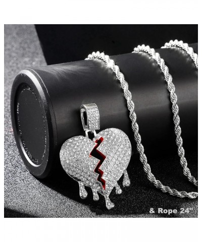 Iced Out Broken Heart Chains for Men Women, Silver Gold Heart Pendant Diamond Tennis Necklaces, Hip Hop Rapper Jewelry chains...