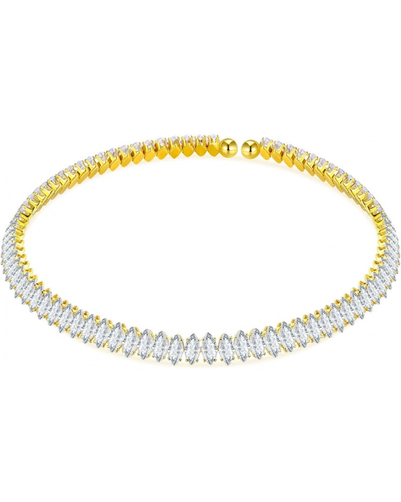 Yellow Gold Plated Cubic Zirconia Choker Necklaces for Women and Girls, Sparkling Rhinestone Tennis Necklace Fake Diamond Cha...