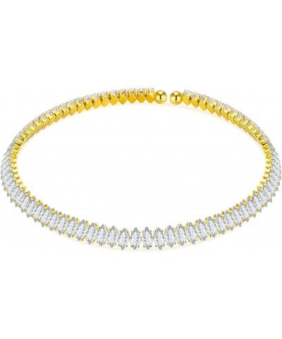 Yellow Gold Plated Cubic Zirconia Choker Necklaces for Women and Girls, Sparkling Rhinestone Tennis Necklace Fake Diamond Cha...