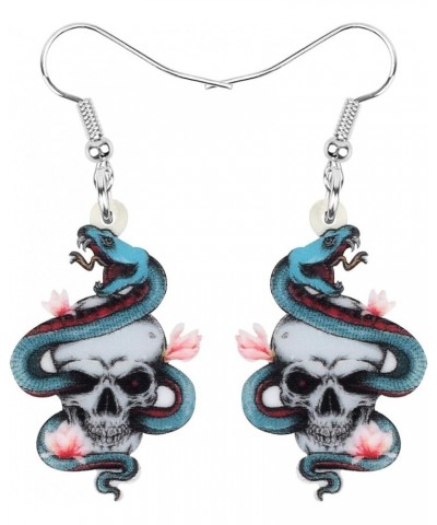 Cute Halloween Sugar Skull Earrings Dangle Acrylic Day of the Dead Decor Gifts for Women Girls Festival Charms Teal $6.62 Ear...