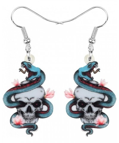 Cute Halloween Sugar Skull Earrings Dangle Acrylic Day of the Dead Decor Gifts for Women Girls Festival Charms Teal $6.62 Ear...